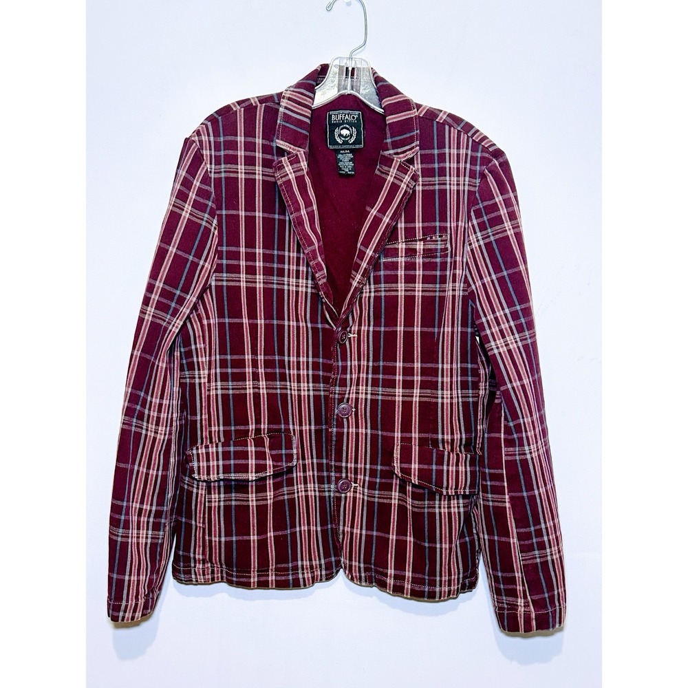 Buffalo David Bitton Jacket Maroon Plaid Mens M Retro Indie Grunge Casual Cotton
